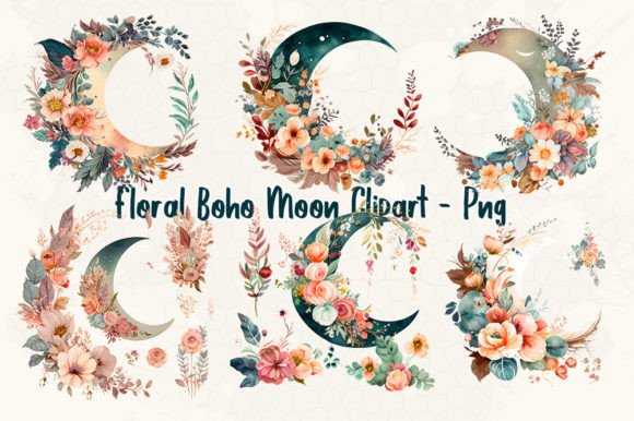 Download Floral Boho Moon Clipart Png - Premium Resources