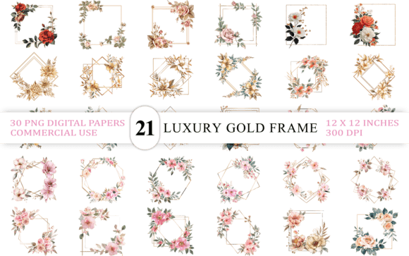 Download Luxury Gold Frame with Floral PNG - Luxury Collection
