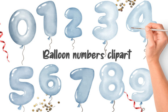 Download Watercolor Blue Balloon Numbers Clipart - Number Collection