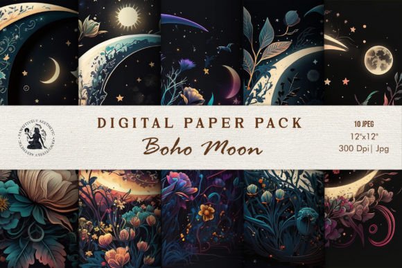 Download Boho Moon Digital Paper Pack - Premium Resources