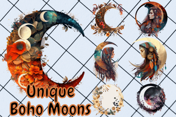 Download Unique Floral Boho Moon Clip Art - Premium Resources
